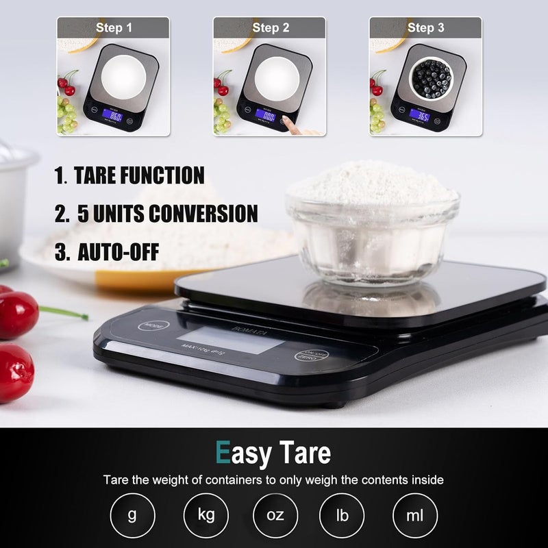BOMATA IPX7 Waterproof Food Scale, 22lb/10kg, USB Rechargeable, Submersible, Ounces and Grams for Cooking Baking Weight Loss, 0.05oz/1g Precise Graduation, Wide Viewing Angle LCD, Stainless Steel - Image 5